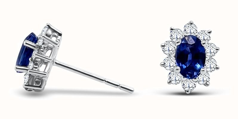James Moore Clarity 18ct White Gold Sapphire And Diamond Halo Stud Earrings CE300132S