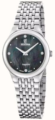 Festina Swiss Made Grace Quartz (29mm) Black Mother-of-Pearl Dial / Stainless Steel Bracelet F20096/4