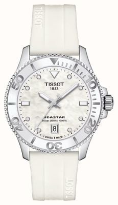 Tissot Seastar 1000 | 36mm | mostrador madrepérola | pulseira de silicone branca T1202101711600