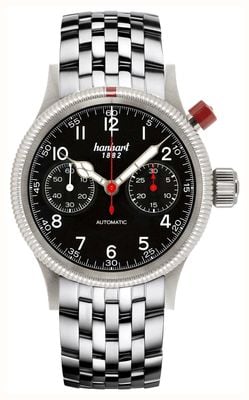 Hanhart Pioneer mk i automatyczny chronograf (40 mm) czarna tarcza / bransoleta ze stali nierdzewnej 714.210-6428