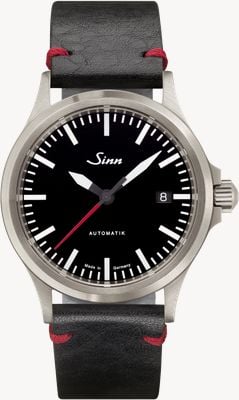 Sinn 556 i rs | relógio em couro estilo vintage preto com costura vermelha 556.0106 BLACK VINTAGE LEATHER RED STITCH