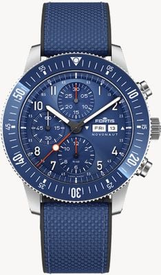 FORTIS Stratosphärengeprüfter Novonaut N-42 Manufakturchronograph (42 mm), kobaltblaue Edition mit Hybridarmband F2040013