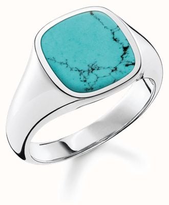 Thomas Sabo Rebel At Heart Sterling Silver Imitation Turquoise Signet Ring 54 TR2332-404-17-54