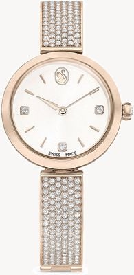 Swarovski Damen-Armband Illumina (27 mm) mit Champagner-Zifferblatt und roségoldfarbenem Edelstahlarmband mit Kristallen 5671196