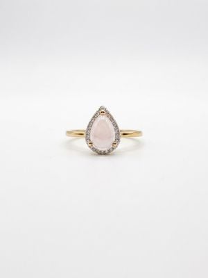 James Moore & Co Natural Diamond & Rose Quartz Cabochon Pear Cut 9ct Yellow Gold Ring J83504