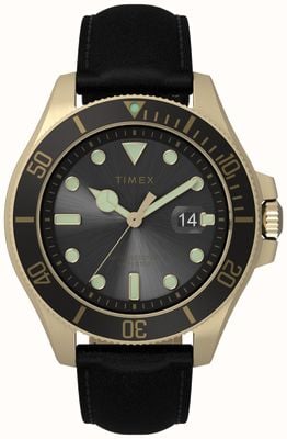 Timex Men's Harborside Coast (43mm) Black Dial / Black Leather Strap TW2V42200