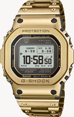 Casio G-Shock 5000er Serie (43,6 mm) Vollmetall-Uhr mit MIP-Display und goldfarbenem PVD-beschichtetem Edelstahlarmband GMW-BZ5000GD-9ER