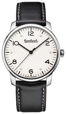 Hanhart Pioneer silva (38.5mm) ホワイトダイアル / ブラックレザーストラップ - Mサイズ ウォッチ 782.250-8010