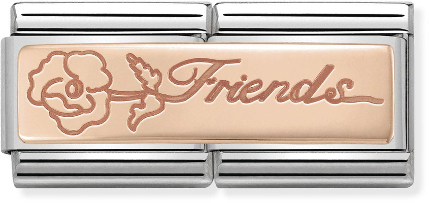 Nomination Classic DOUBLE ENGRAVED Steel And 9k Rose Gold CUSTOM Friends With Flower Charm 430710/16