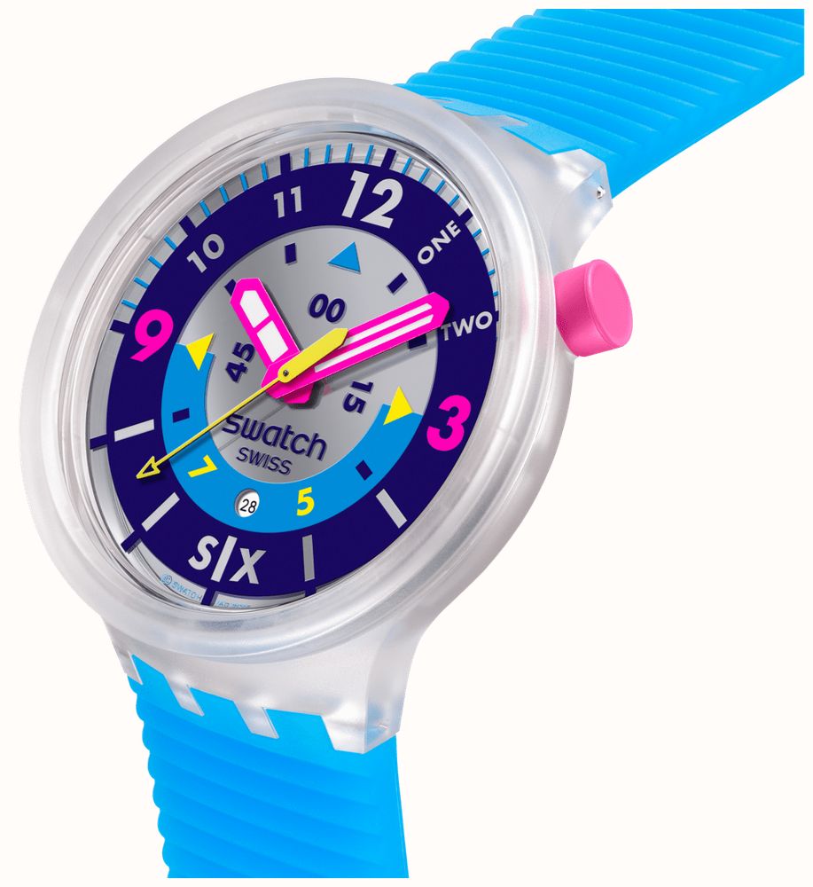 Swatch NEON HIELO (47mm) Purple Printed Dial / Blue Silicone Strap