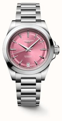 LONGINES Женские автоматические часы Conquest (34 мм), розовый циферблат/браслет из нержавеющей стали L34304996
