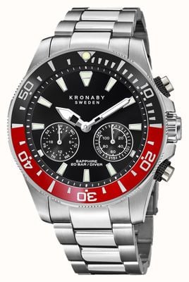Kronaby Diver Hybrid-Smartwatch (45,7 mm), schwarzes Zifferblatt/Edelstahlarmband S3778/3