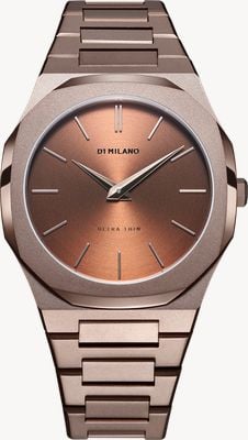 D1 Milano Ultradünnes, schokoladenbraunes (40 mm) gebürstetes Zifferblatt / braunes PVD-beschichtetes Edelstahlarmband UTBJ10