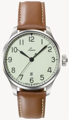 Laco Valencia 42 Automatic (42mm) Superluminova C3 Dial / Brown Calf Leather Strap 861651.2