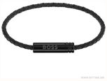 BOSS Jewellery Ares Air Braided Cuff In Black Leather With Logo Plaque 1580875