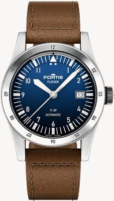 FORTIS Flieger F-39 Automatic Liberty Blue (39 mm), Fliegerarmband aus teakbraunem Leder F4220026