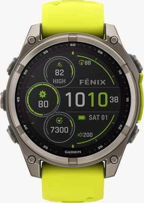 Garmin Fenix 8 47mm solare zaffiro premium multisport gps smartwatch titanio con amp silicone giallo 010-02906-21