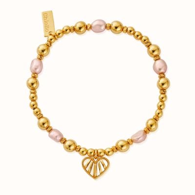 ChloBo 'Loving Heart' Pink Pearl Bracelet - 18ct Gold Plated GBPP3345