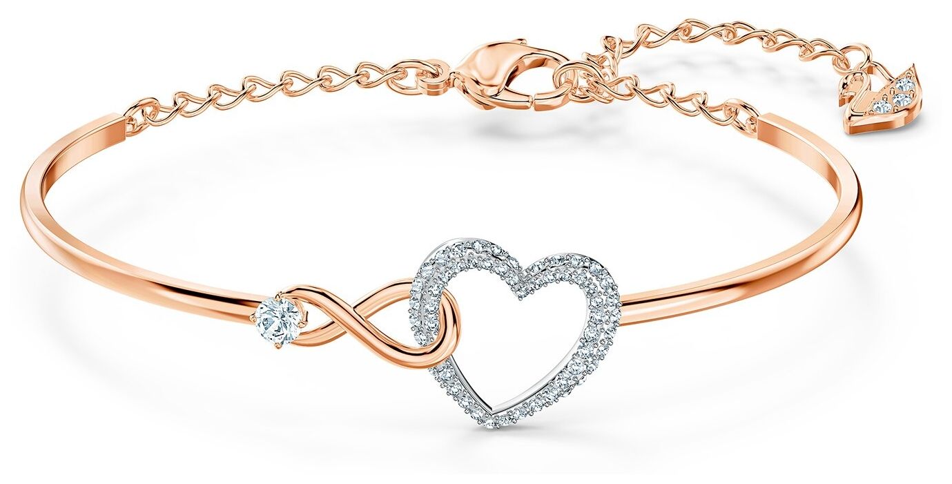 Hyperbola bangle, Infinity and heart, White, Mixed metal finish