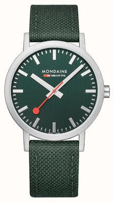 Mondaine Klassische 36-mm-Armbanduhr mit waldgrünem Textilarmband A660.30314.60SBF