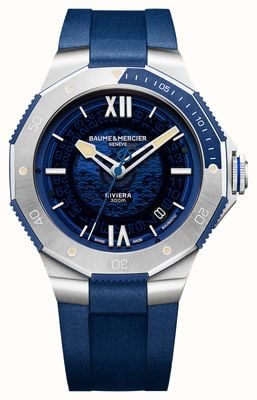 Baume & Mercier Мужские часы Riviera с автоматическим механизмом (42 мм), синий циферблат/синий каучуковый ремешок M0A10716