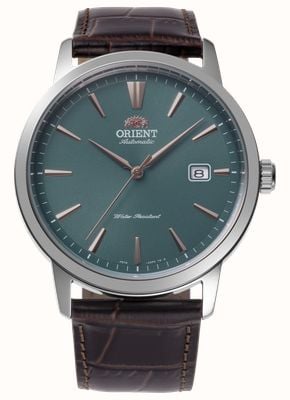 Orient Exclusivo para a Europa, automático (41,6 mm), mostrador verde / pulseira de couro marrom escuro RA-AC0F13E30B