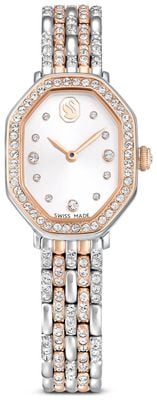 Swarovski Dextera Octagon (23 mm) silbernes Sunray-Zifferblatt / kristallbesetztes zweifarbiges Edelstahlarmband 5715521