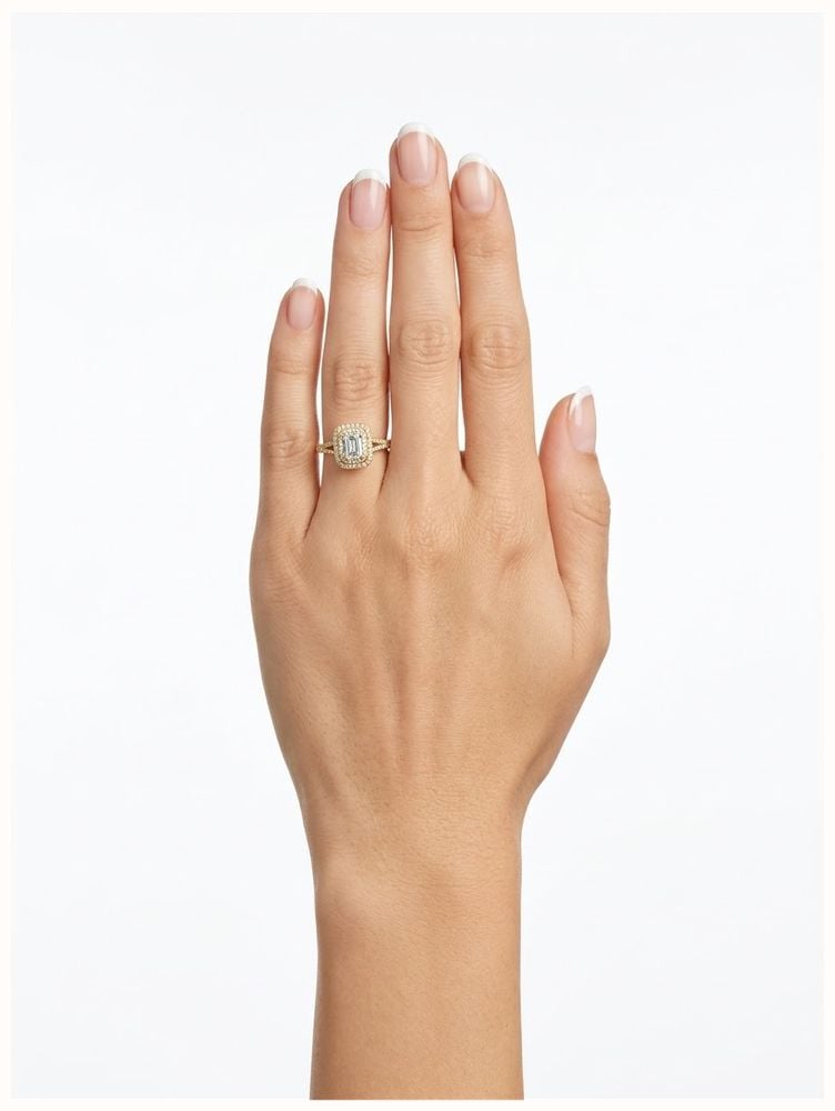 Emerald And Round Brilliant Natural Diamond 18ct Yellow Gold Double Halo Ring J94859 - vista alternativa 4