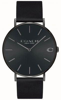 Coach | hommes | charles | bracelet en cuir noir | cadran noir | 14602434