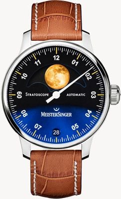 MeisterSinger Quadrante blu Stratoscope (43 mm) / cinturino in pelle marrone chiaro ST982G - SG03