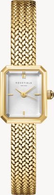 Rosefield Mini-Achteck, goldfarben (15 mm), silbernes Zifferblatt / vergoldetes Edelstahl-Mesh-Armband MWGMG-M01