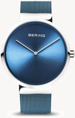Bering | Classic | Polished/Brushed Silver | Blue Mesh Bracelet | 14539-308