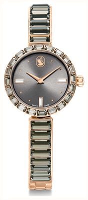 Swarovski Matrix (25 mm) graues Zifferblatt / graues, mit Kristallen besetztes Armband aus roségoldfarbenem Edelstahl 5679887