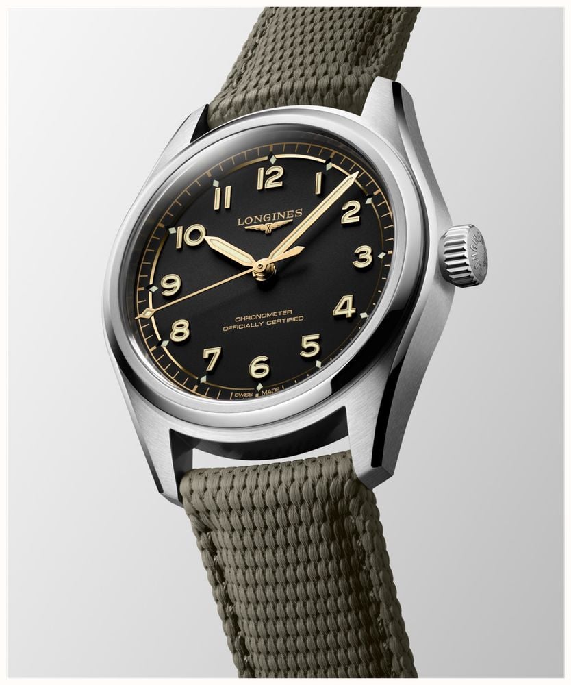 LONGINES Spirit Pilot (39 Mm) Quadrante Nero Cinturino In Gomma