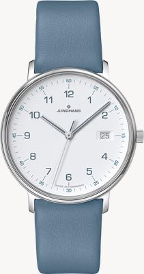 Junghans フォーム ダメン クォーツ (34.1mm) マットホワイト ダイヤル / ブルー レザー ストラップ 47/4456.00