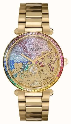 Olivia Burton Kaleido bloom regenboogkristal wijzerplaat / goudkleurige roestvrijstalen armband 24000082