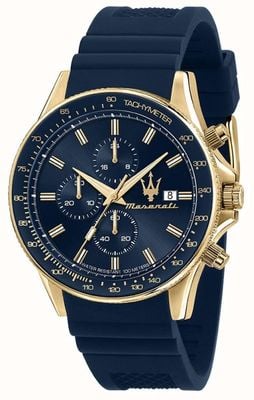 Maserati Sfida maschile | quadrante cronografo blu | cinturino in silicone blu R8871640004