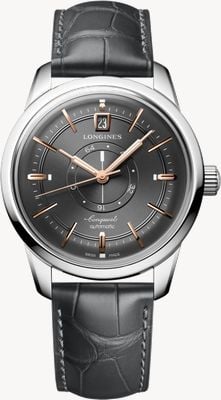 LONGINES Conquest Heritage centrale gangreserve (38 mm) antracietgrijze wijzerplaat / grijze alligatorleren band L16484622