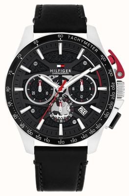 Tommy Hilfiger Bank Quarz-Chronograph (44 mm) schwarzes Zifferblatt / schwarzes Lederarmband 1792258