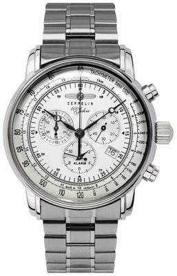 Zeppelin 100 jahre quartz chronograaf (42 mm) zilveren wijzerplaat / roestvrijstalen armband 7680MB-1