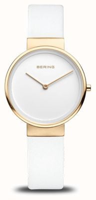 Bering Reloj clásico para mujer (31 mm) con esfera blanca y correa de piel blanca. 14531-634