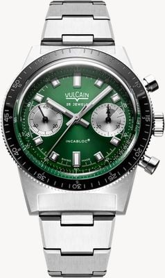 Vulcain Skindiver计时码表自动机械限量版（39.7毫米）绿色表盘／不锈钢表链腕表 590176BK7.BHM286