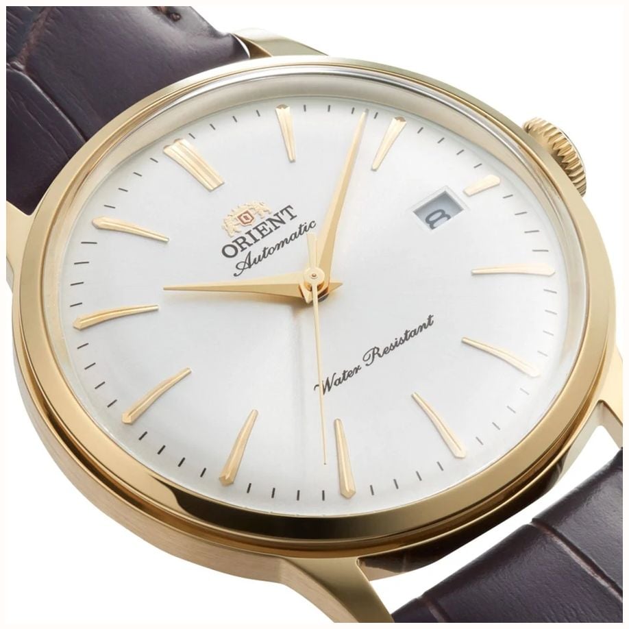 Orient Men's Automatic Gold Tone Stainless Steel Case Brown Leather Strap With Domed Mineral Crystal RA-AC0028S30B - vue alternative 2