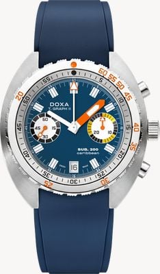 DOXA Sub 200 t.graph ii caribbean (42mm) blaues ikonisches Zifferblatt / blaues FKM-Gummiarmband Uhr 806.10.201.32