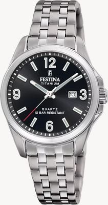 Festina Kalendarz tytanowy (31 mm) z czarną tarczą / bransoletą tytanową F20697/3