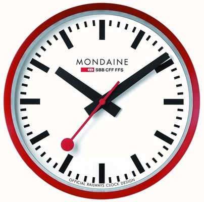 Mondaine Relógio de parede de quartzo de 25 cm 'Relógio oficial das ferrovias suíças' - moldura vermelha / mostrador branco A990.CLOCK.11SBC