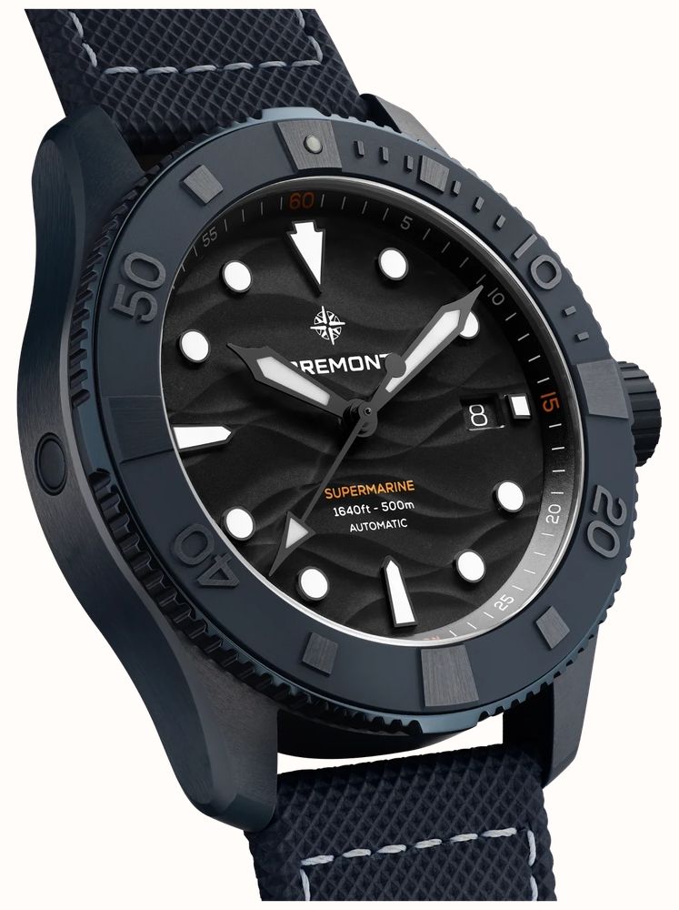 Bremont Supermarine Full Ceramic Deep Blue Limited Edition (43mm) Black 3D Pattern Dial / Blue Hybrid Strap SM43-DT-BLCER-BK-L-S - alternate view 2