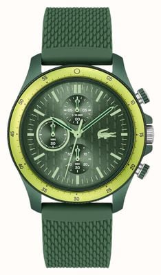 Lacoste Mostrador cronógrafo verde neoheritage masculino (42 mm) / pulseira de silicone verde 2011328