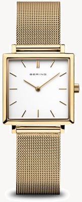 Bering Klassisch | weißes Zifferblatt | Mailänder Armband aus Gold | poliertes goldenes Edelstahlgehäuse 18226-334