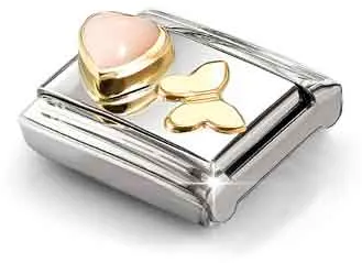 Nomination Classic Pink Coral Heart & Butterfly 18ct Gold Charm 030523/12 - 备用视图 2
